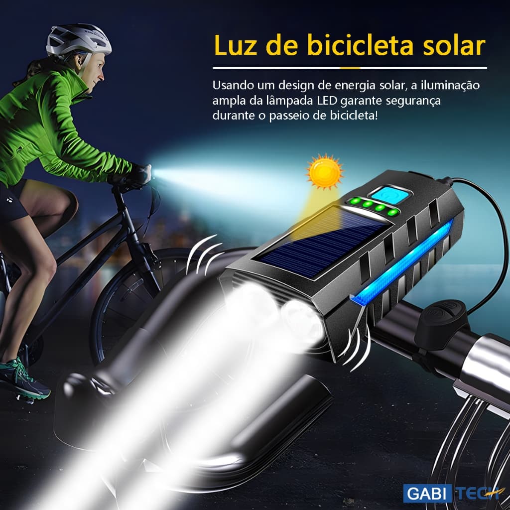 Kit Lanterna Farol De Bike Bicicleta Recarregável Por Energia Solar Lanterna Para Ciclismo Noturno