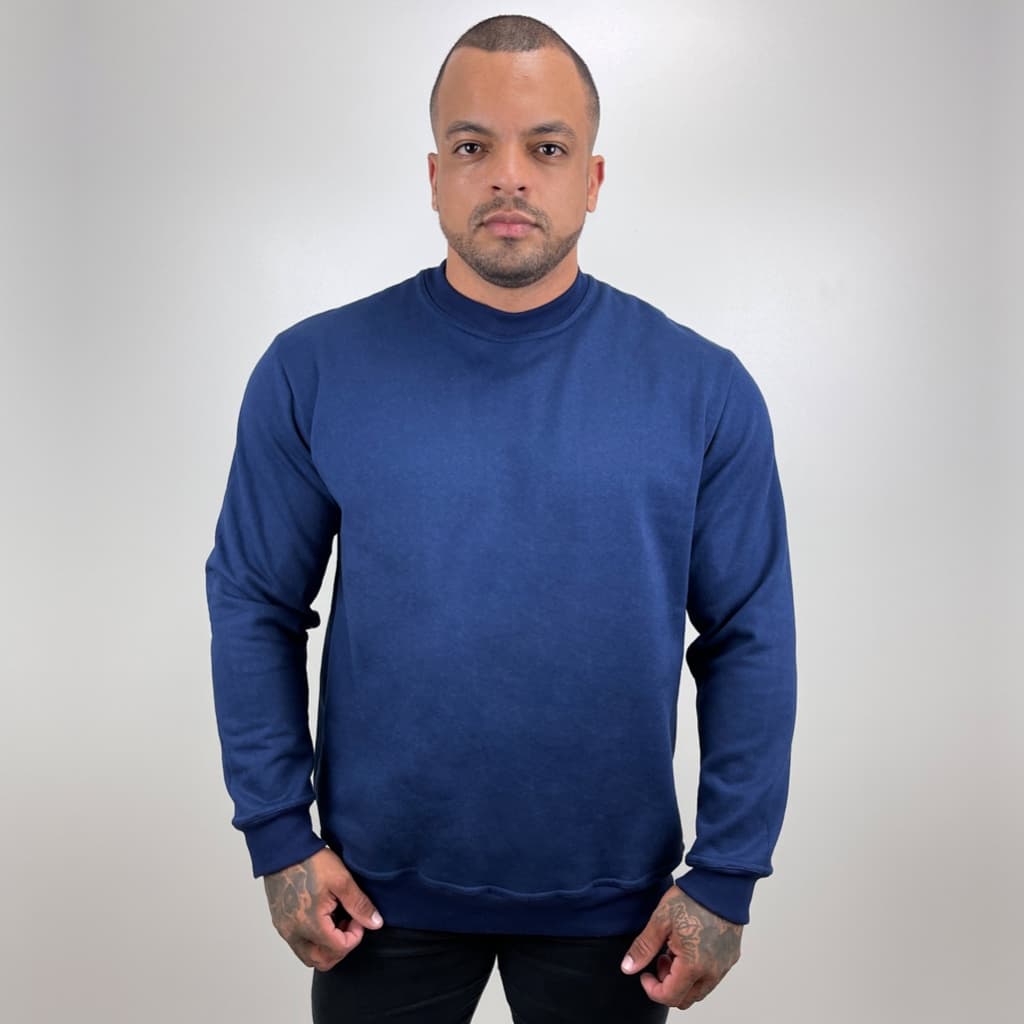 Blusa de Moletom Peluciado Careca Gola Redonda Liso Básico Sem Estampa