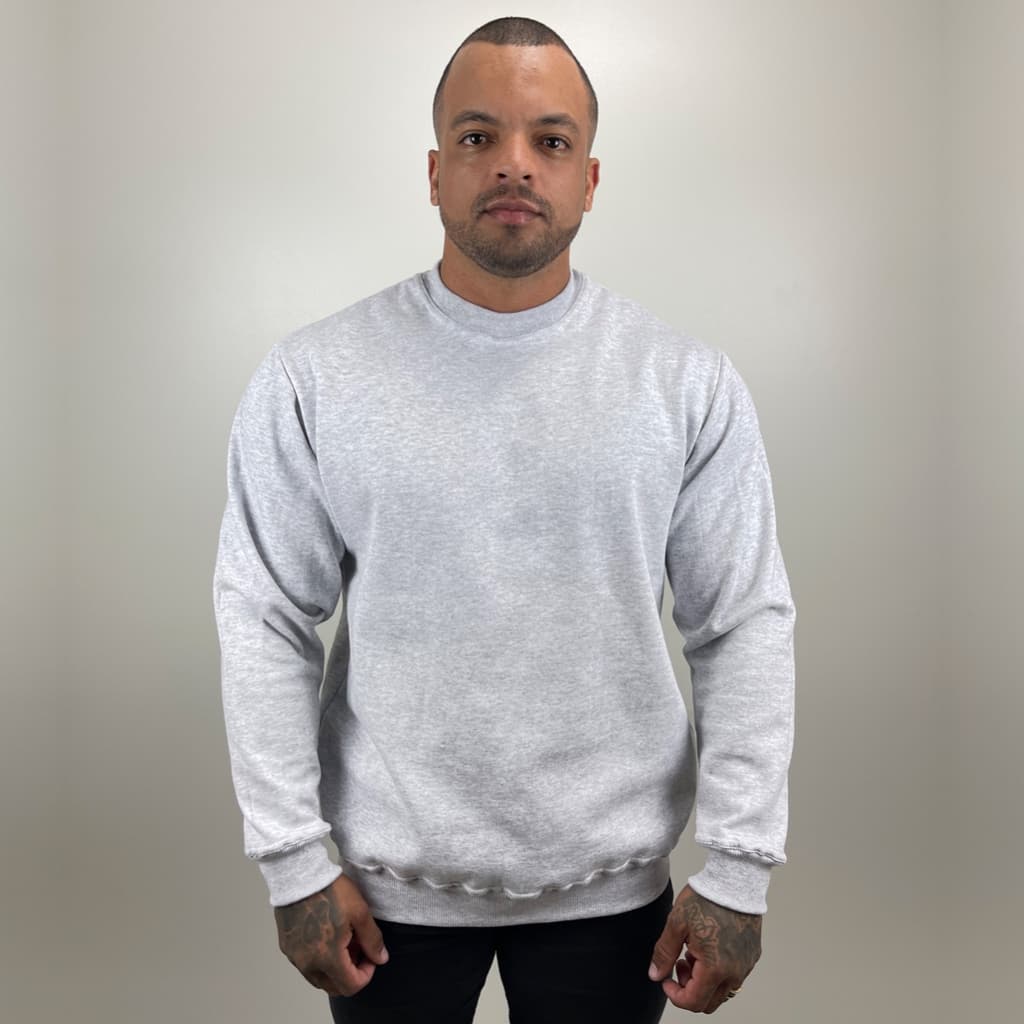Blusa de Moletom Peluciado Liso Flanelado Careca Gola Redonda Básico Sem Estampa