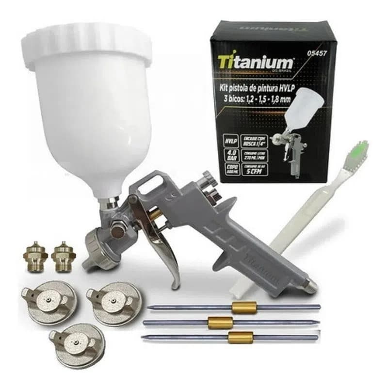 Kit  Pistola de Pintura Hvlp Prof 5457 Titanium + 3 Bicos