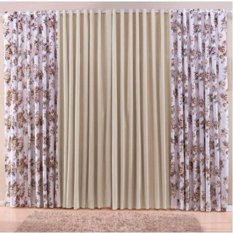 Cortina 7 x 3.50 Estampada Florida Com Liso Quarto Sala.