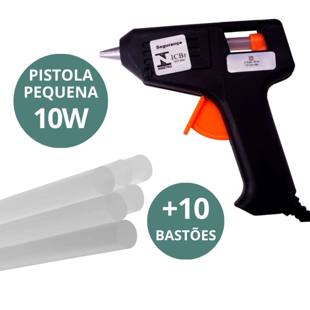 Pistola de Cola Quente Bivolt (110v e 220v) 10W com 10 Bastões de Cola