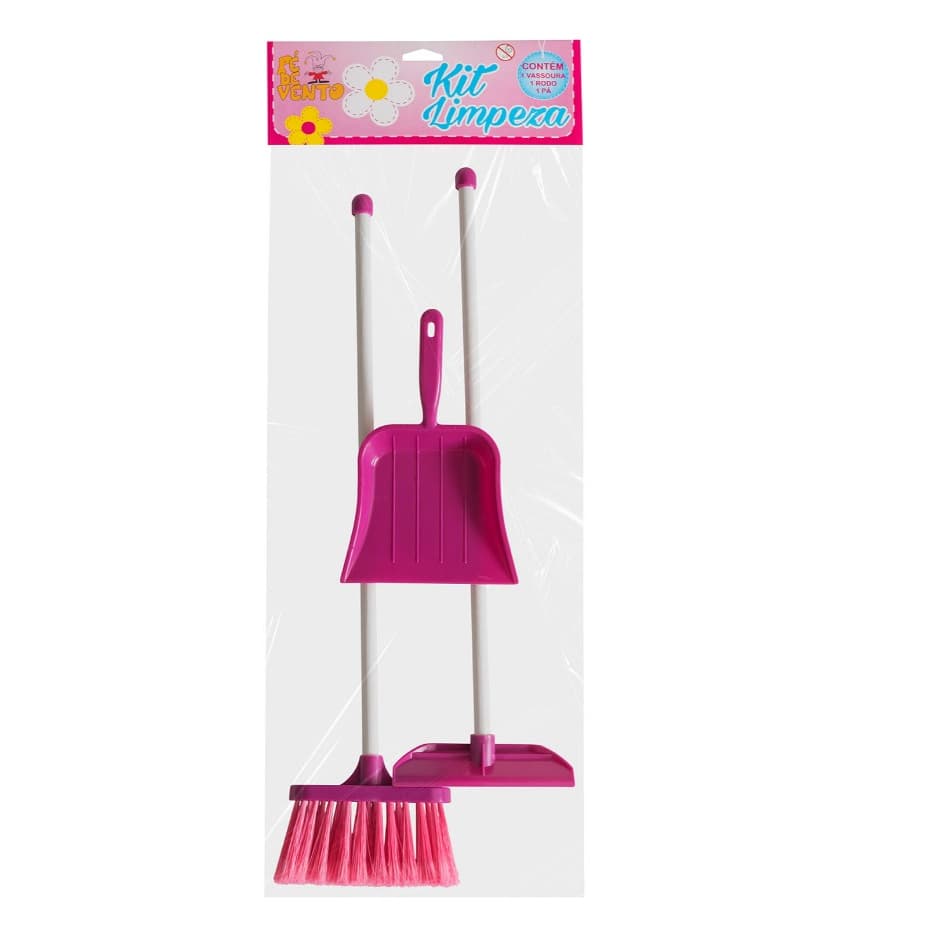 Brinquedo Infantil Menina Vassoura Rodo Pá Cor Rosa Kit Limpeza Infantil