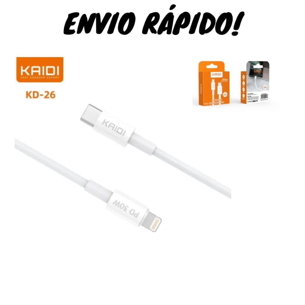Cabo de Dados e Carregamento Turbo Com 1m De Comprimento Tipo-C para Lightning KAIDI KD-26