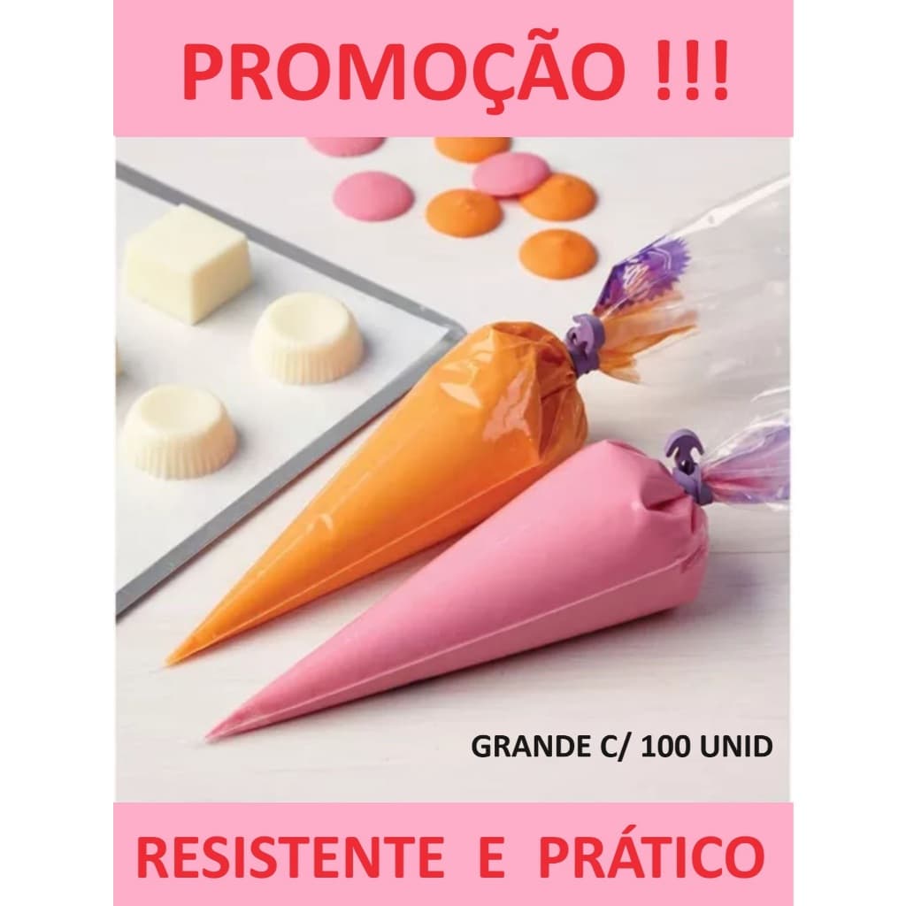 Saco De Confeitar Grande Manga de Confeiteiro Resistente Descartável 40cm 100un