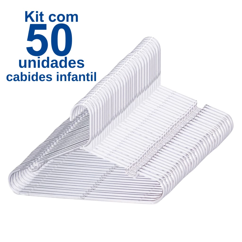 Kit cabides Infantil acrílico 50 unidades transparente para roupas reforçado