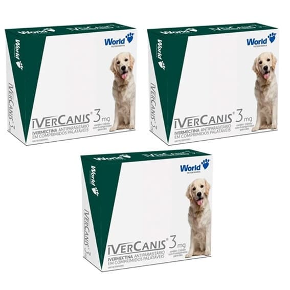 Ivercanis 3mg 3 a 6 caixas Remedio Carrapato Pulgas Sarnas Vermes para Cachorro Até 6 Meses o Efeito
