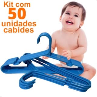Cabide Infantil 50 Cabides Azul Infantil Reforçado para Guarda Roupa de Crianças e Bebê