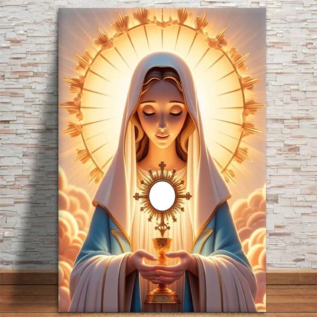 Quadro Decorativo Pintura de Nossa Senhora de Fátima Religião Santos MDF 3mm 4K