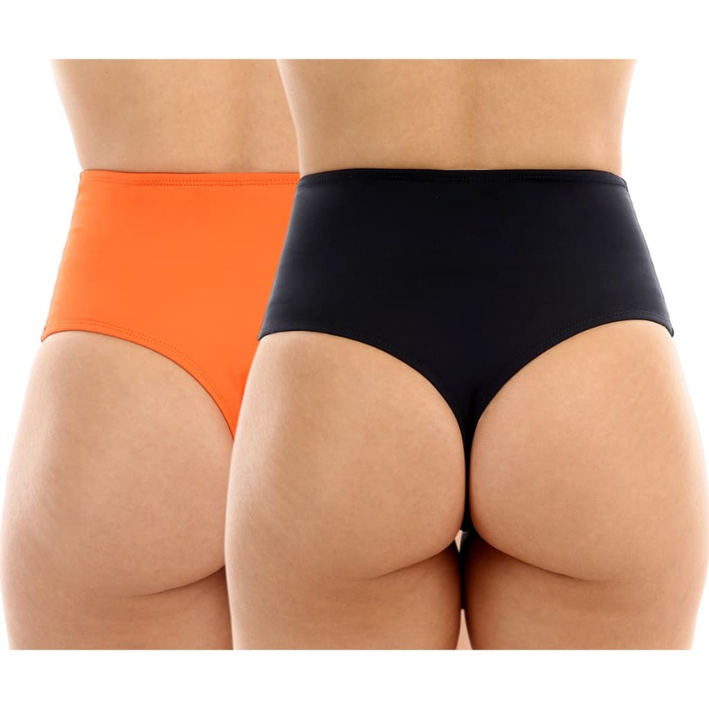Kit com 2 Biquínis Calcinha Hot Pants Cintura Alta Lateral Larga Lisa Fio Dental Forrada Moda Praia