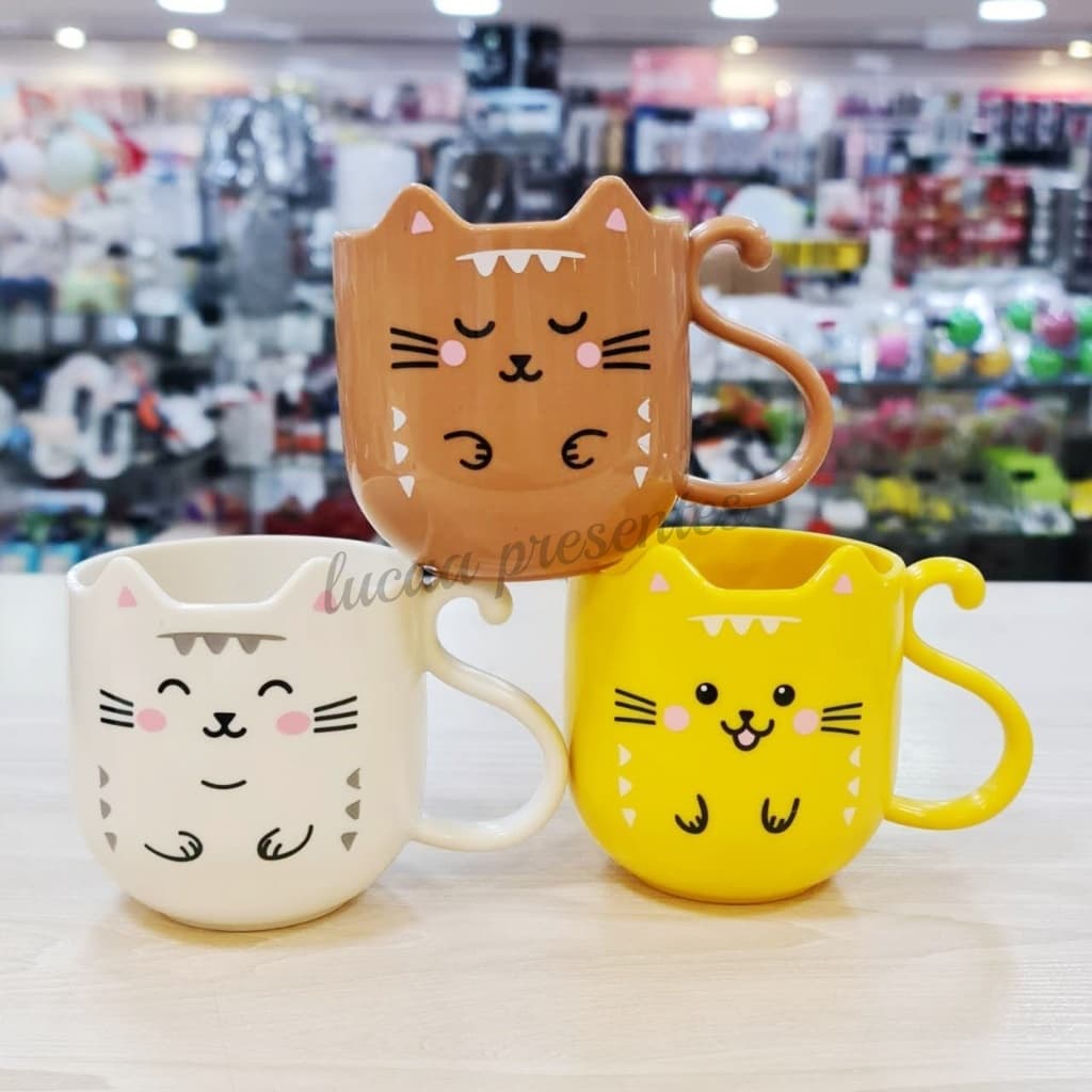 Copo de gato gatos fofo plastico resistente  branco/ amarelo/ marrom 200ml/caneca infantil/presentes