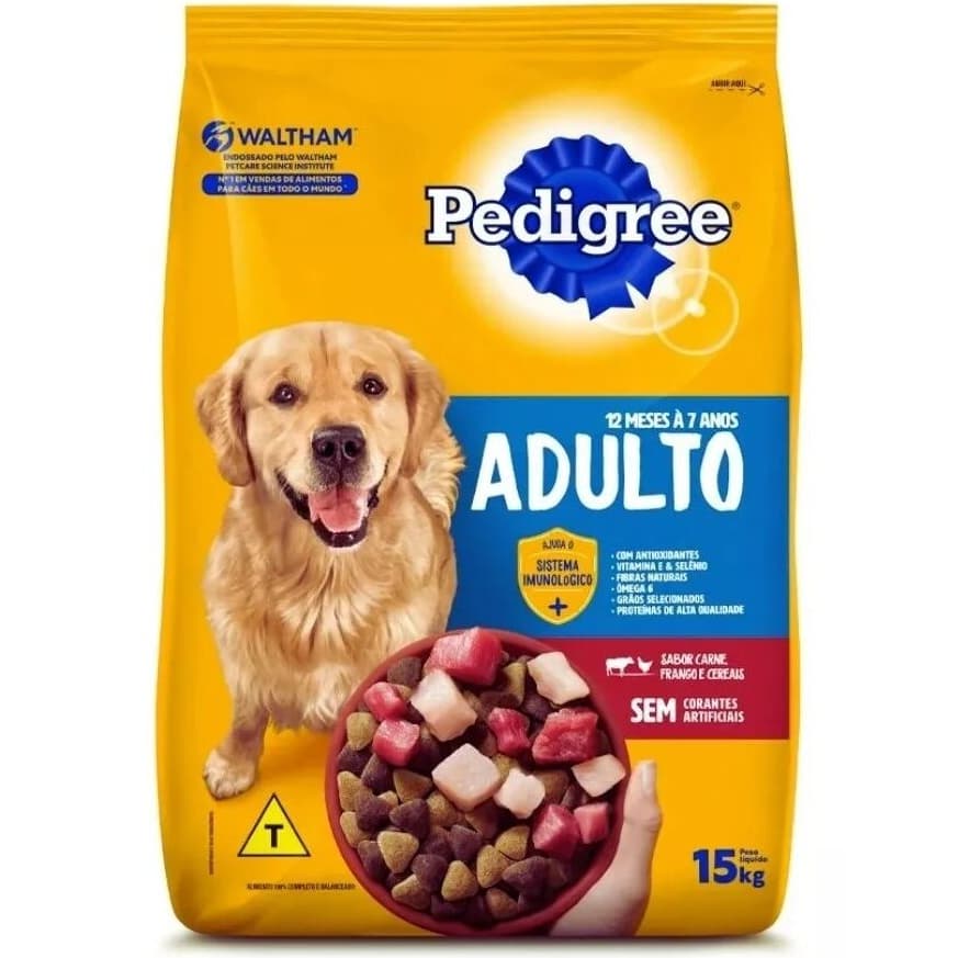 Ração Pedigree Sabor Carne, Frango e Cereais Para Cães Cachorros Adultos De Porte Grande - 15 Kg
