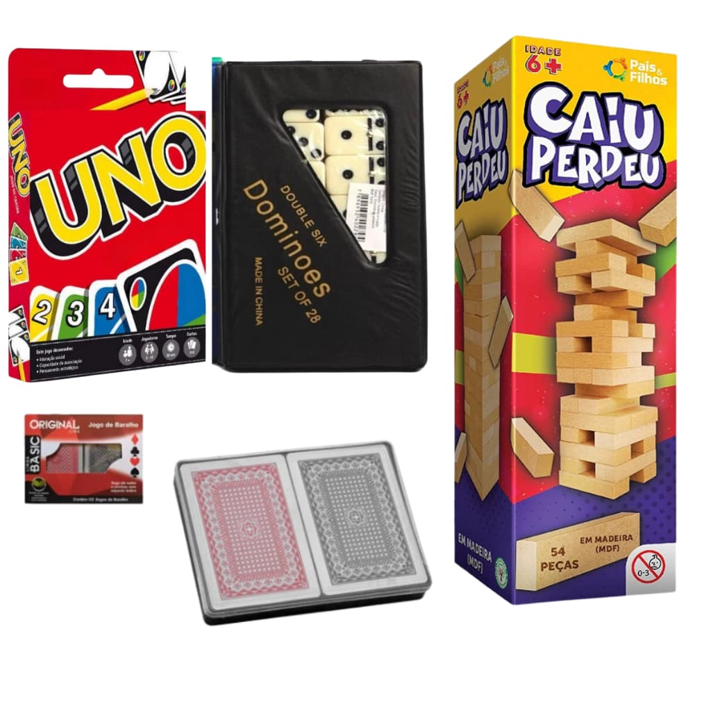 Uno + Caiu Perdeu + Dominó + Baralho Jogos Para família Viagem