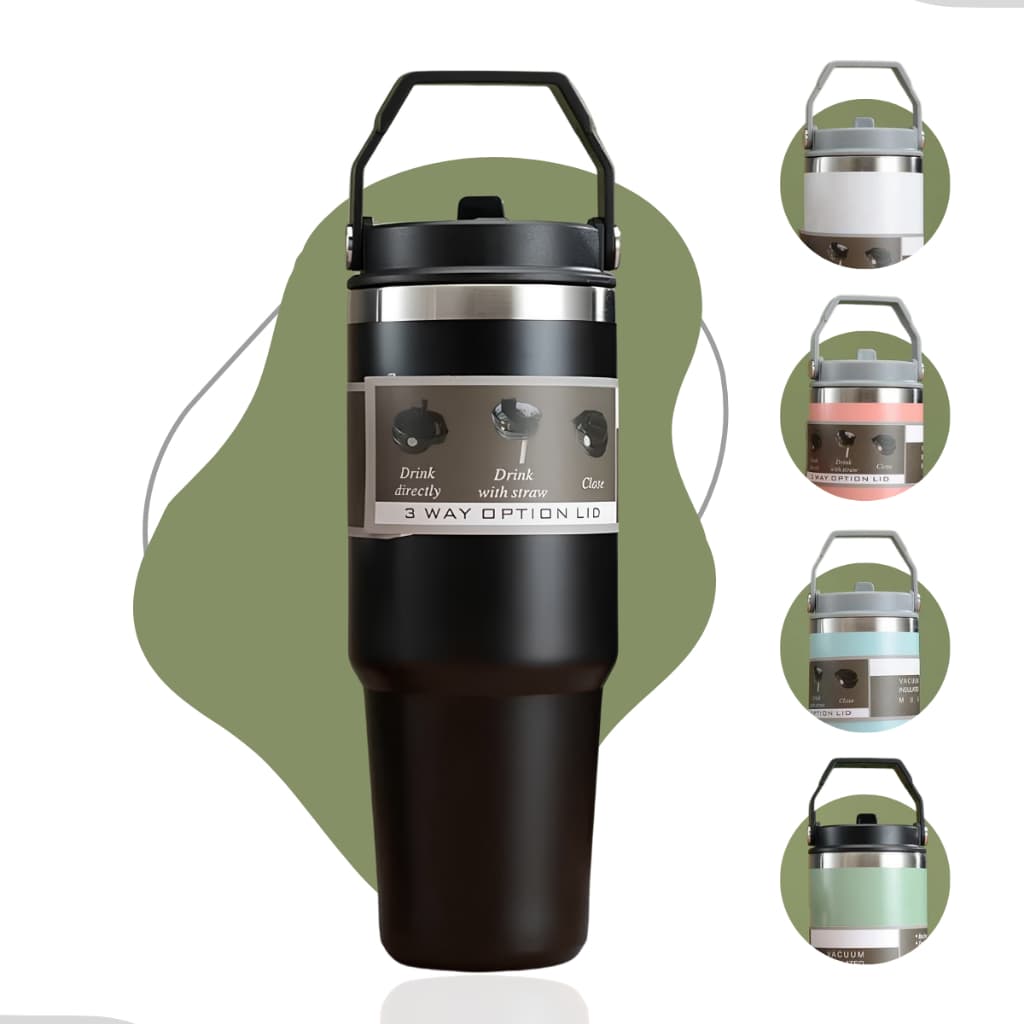 Garrafa Copo Térmico Inox 900ml com Canudo Para Carro Academia Café Isolamento Duplo