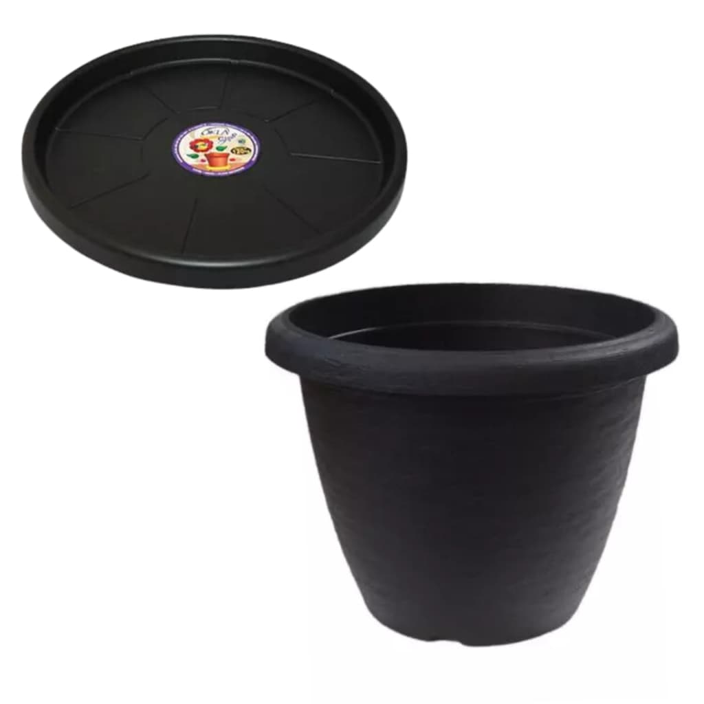 Vaso Redondo Siena 30cm De Plástico Com Suporte de Rodinha 27 cm  Para Plantas Flores Cor Marrom