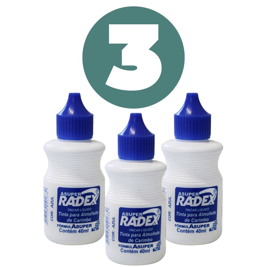 Kit 3 Tinta Almofada para Carimbo Azul 40ml Alto Rendimento