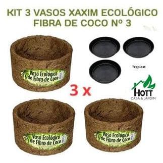 Kit 3 Vasos Xaxim Ecológico Fibra De Coco, N3 (21cmx11cm) c/ prato - Agrofor/Treplast