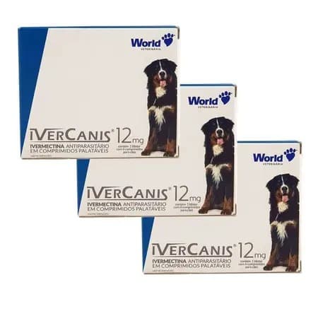 Ivercanis 12mg 3 a 6 caixas Remedio Carrapato Pulgas Sarnas Vermes para Cachorro Até 6 Meses Efeito