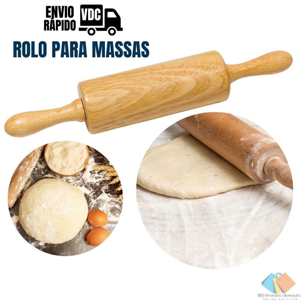 Rolo Para Massas Madeira Pau Móvel De Macarrão 43cm