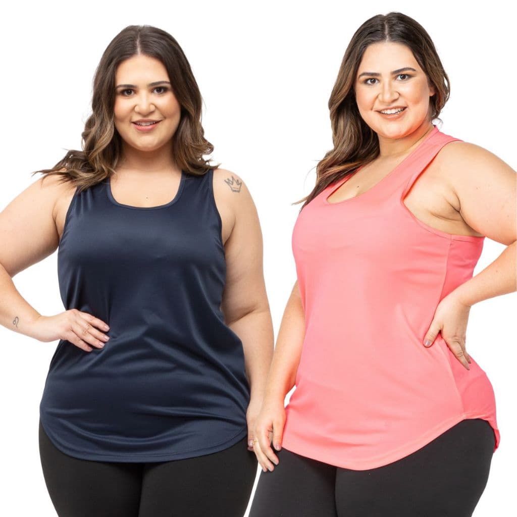 Kit 2 Regatas Dry Fit Plus Size Feminina Blusinha Básica Nadadora Academia