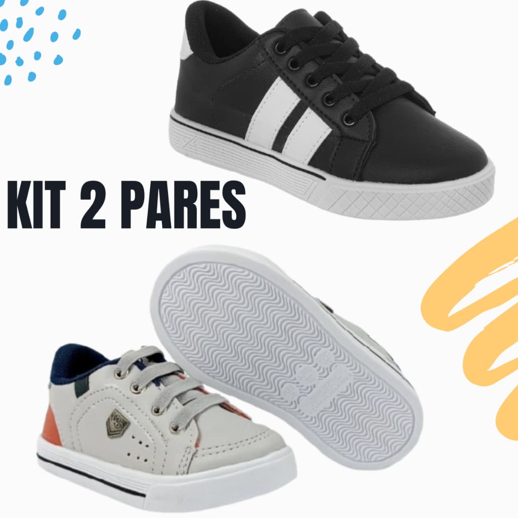 Kit 2 Pares Tênis Voltas Aulas Infantil Menino Casual Estiloso Super Confortável do 20 ao 35