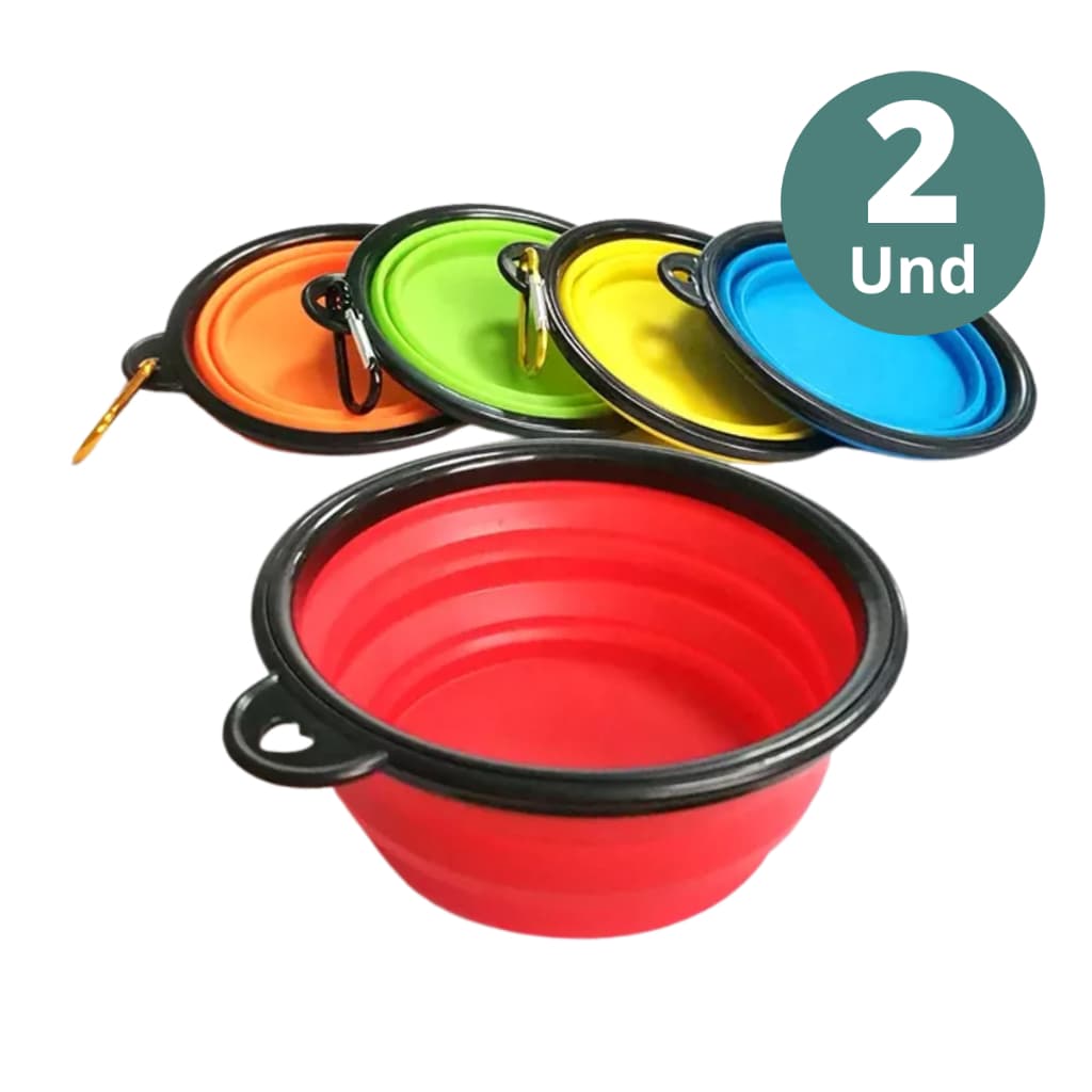 2 Comedouro Bebedouro Retrátil Portátil Silicone Passeio