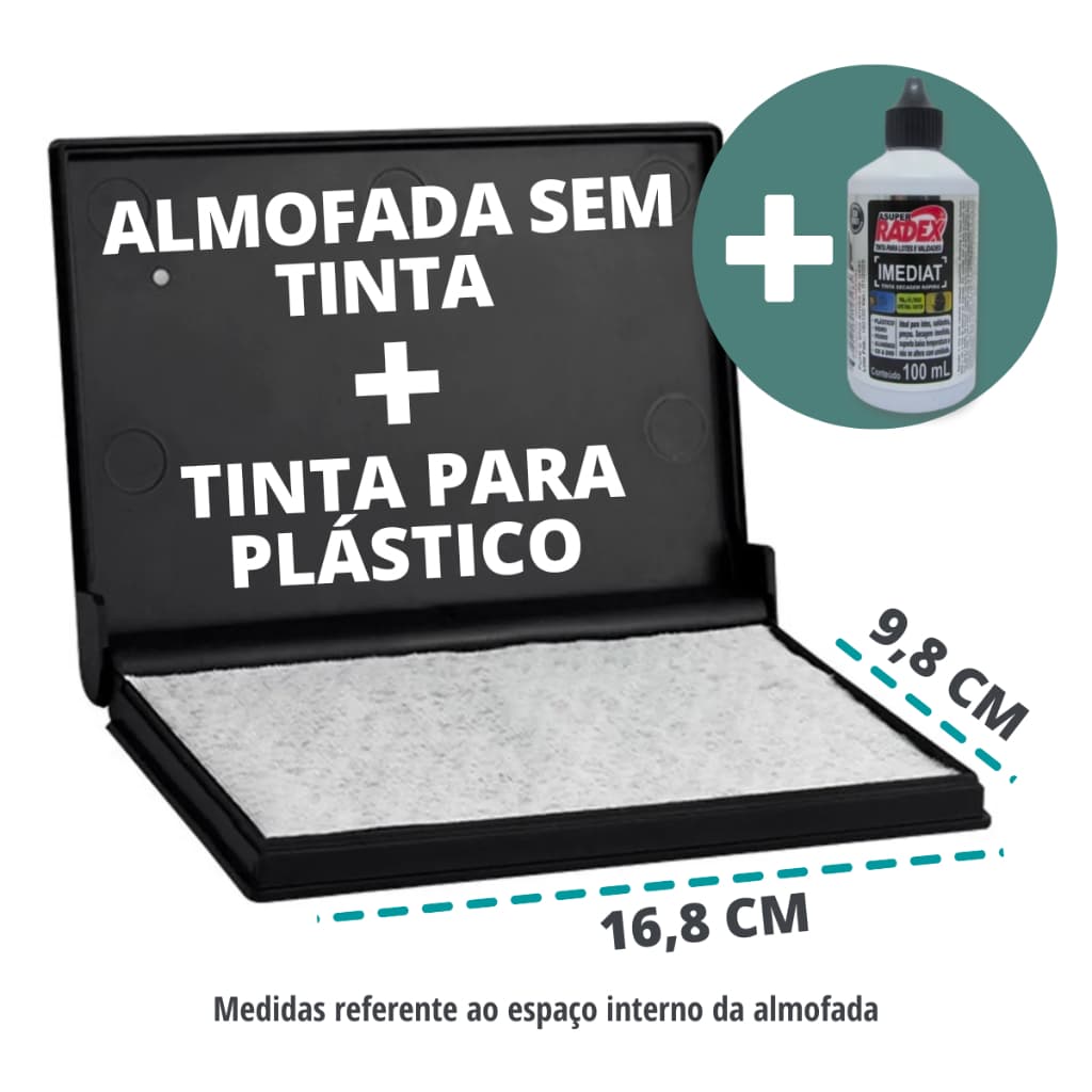 Kit Almofada Carimbo Grande + Tinta Secagem Rapida p/ Plastico