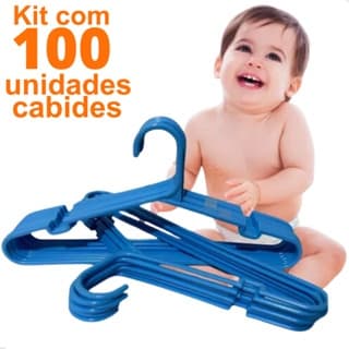 Cabide Infantil 100 Cabides Azul Infantil Reforçado para Guarda Roupa de Crianças e Bebê