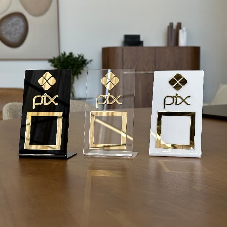 Placa PIX QR Code Acrílica Transparente para Pagamento Display de Mesa