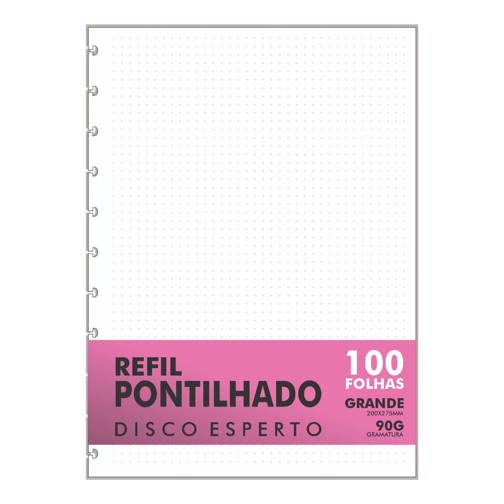 Refil Genérico Pontilhado Compatível Caderno de Discos e Inteligente 100 Folhas Grande 11 Furos 90g