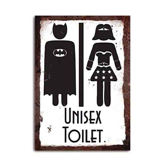 Placa quadro decoração porta de banheiro unisex geek heróis - tamanho - 20 x 30