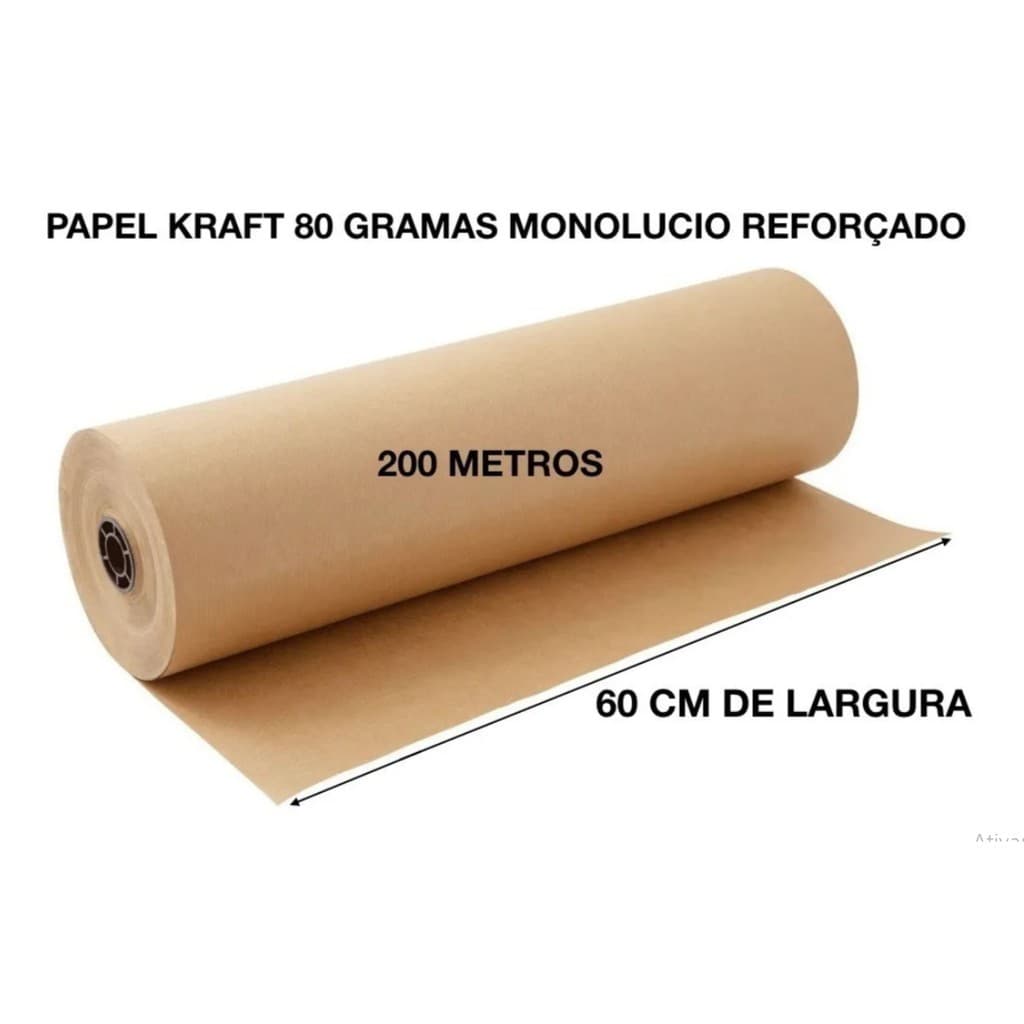 Bobina Papel Kraft 60 Cm Monolucido 80 Gr 200 Metros Super Reforçado Embalagem