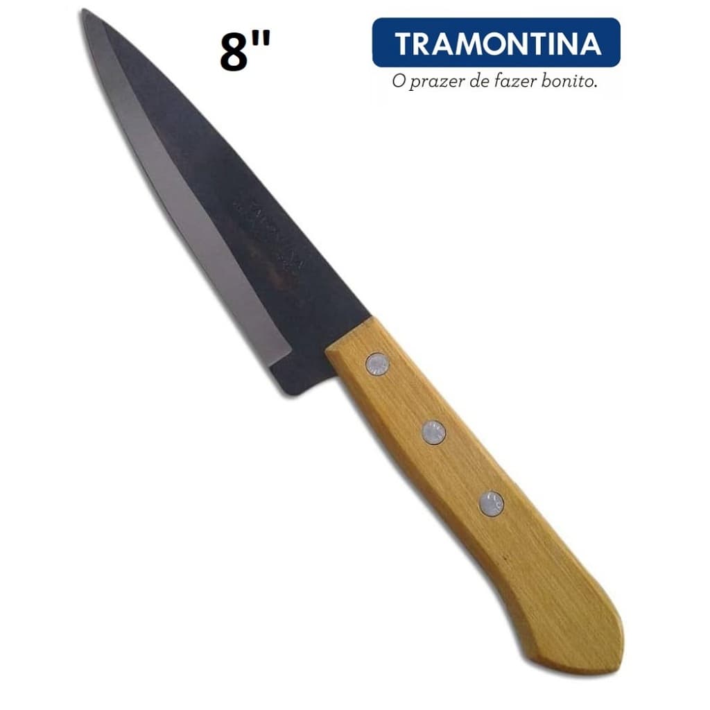 Faca Peixeira 8'' Aço Carbono Cozinha Churrasco Carnes Cabo de Madeira Tramontina