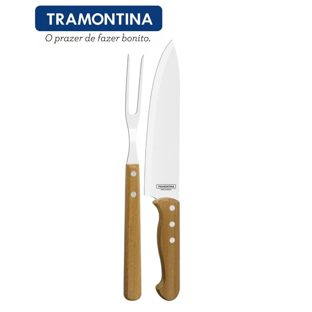 Jogo de Faca e Garfo Trinchantes Para Churrasco Tramontina 2 Peças Inox