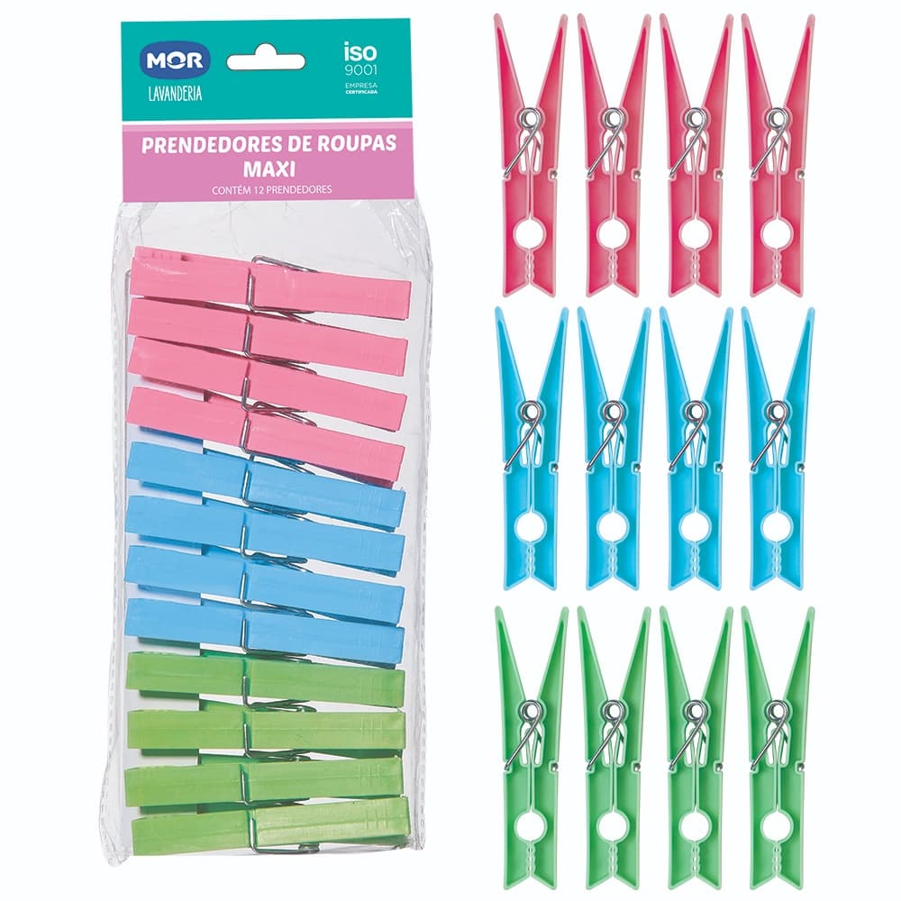 KIT Prendedores ou pregadoresde roupas Maxxi em cores sortidas MOR com variações 24/36/48 e 96 peças.