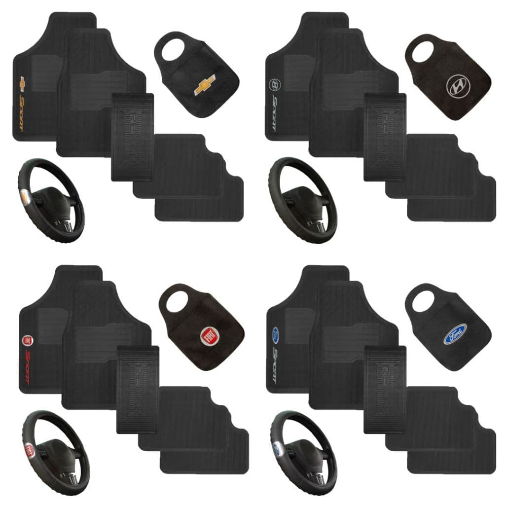 Kit Tapete Para Carro Personalizado + Lixinho Automotivo Marcas + Capa De Volante Universal
