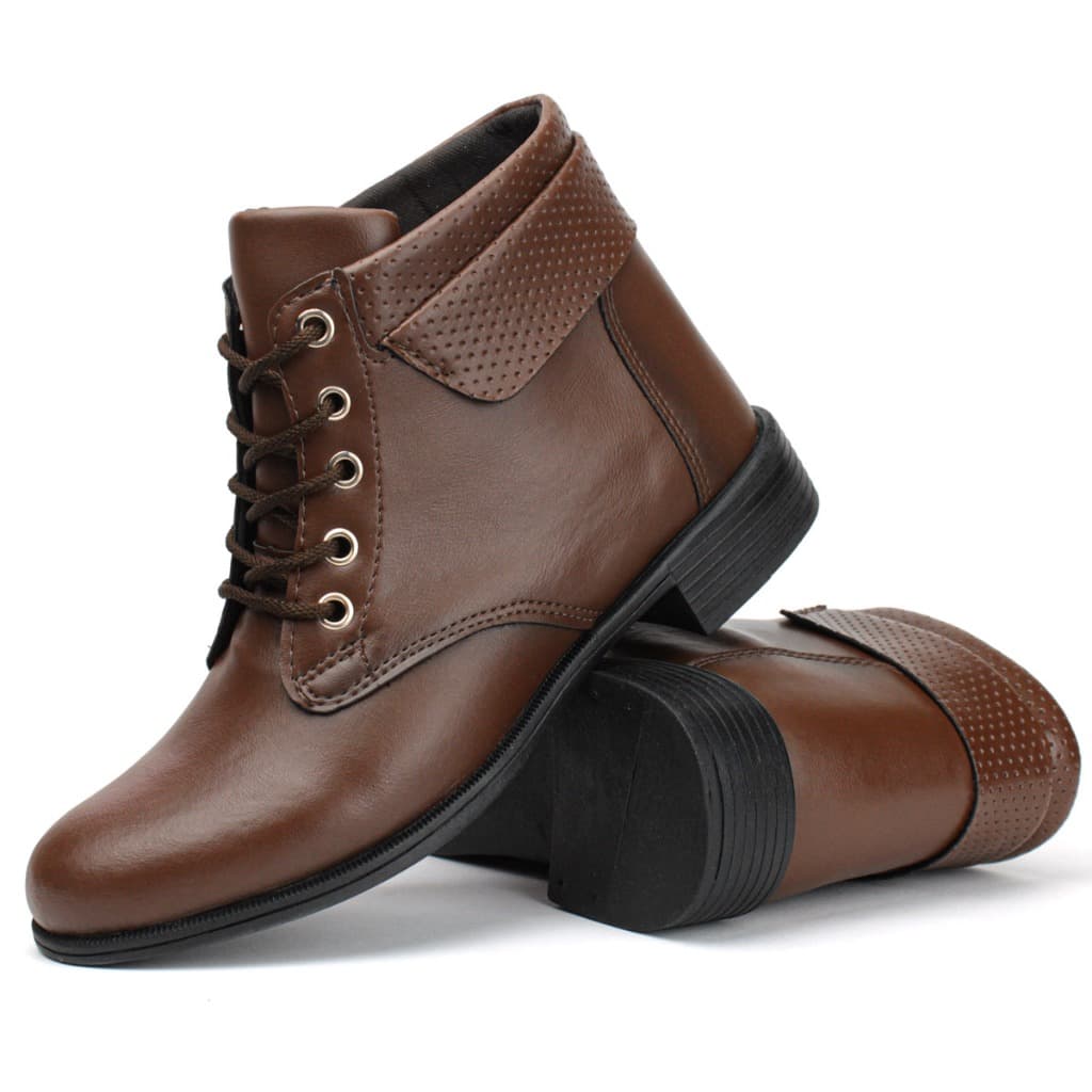 Bota Feminina de Couro Sintético Com Cadarço cano Curto