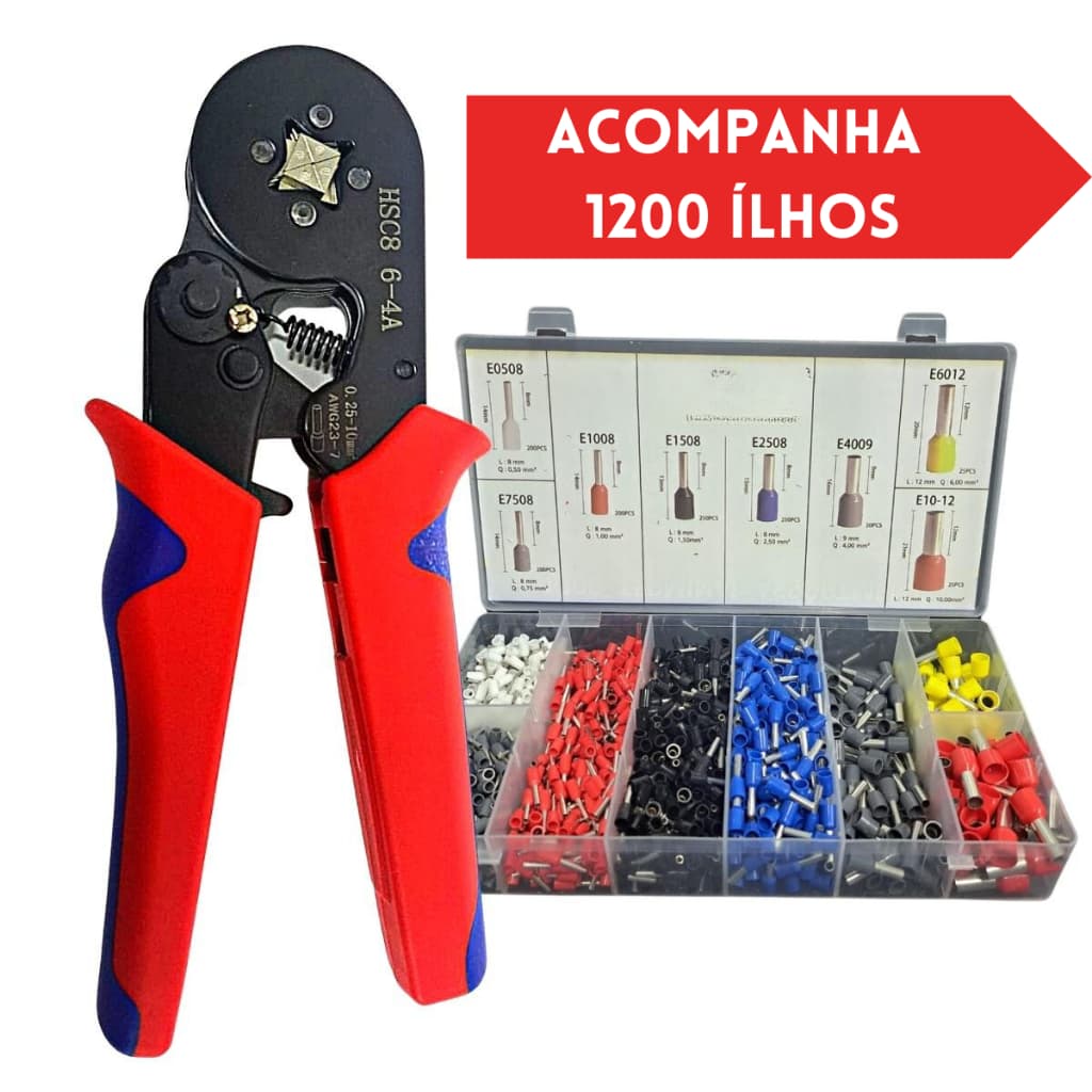 Kit Alicate Crimpar Prensa Box Com 1200 Terminal Ilhós 0,25 A 10mm