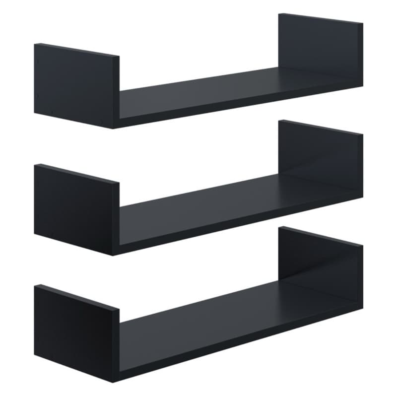 Kit 3 Prateleiras U 60x20cm - Mdf Preto- Decoração Quarto