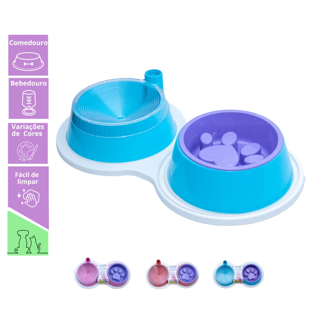 Kit Comedouro Lento e Bebedouro Automático para Cães