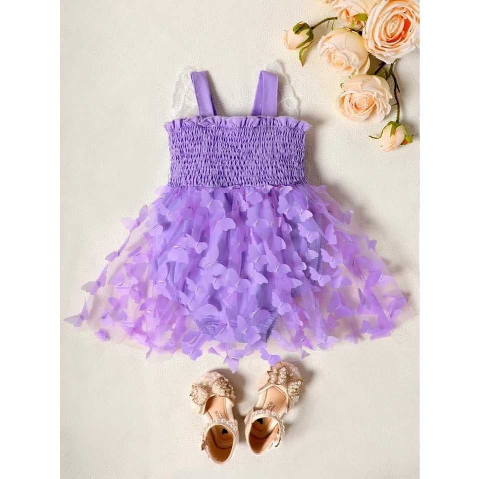Romper vestido com asas de borboletas, smash lilás, meninas bebê ensaio fotográfico de 0 a 2 anos