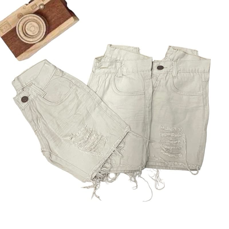 Short Jeans Menino Infantil Com Rasgada Beje