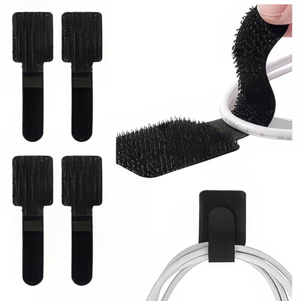 Kit 8 Organizador De Cabo Fio Com Velcro Fita Adesiva Preto Branco Abraçadeira Organização Autoadesivo Reforçado Suporte