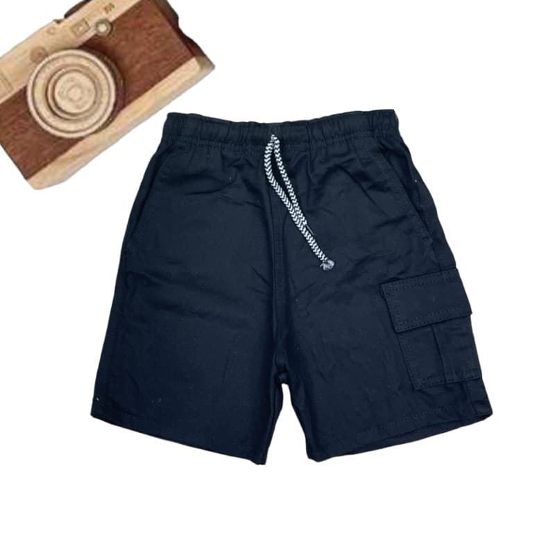 Bermuda Cargo Menino Infantil Com 3 Bolsos Elástico Preto