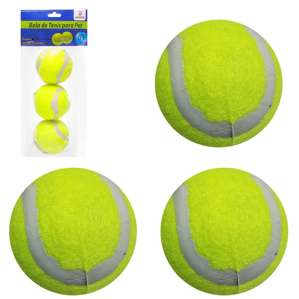 BRINQUEDO PARA CACHORRO BOLA DE TENIS COM 3 PECAS 6,3CMØ