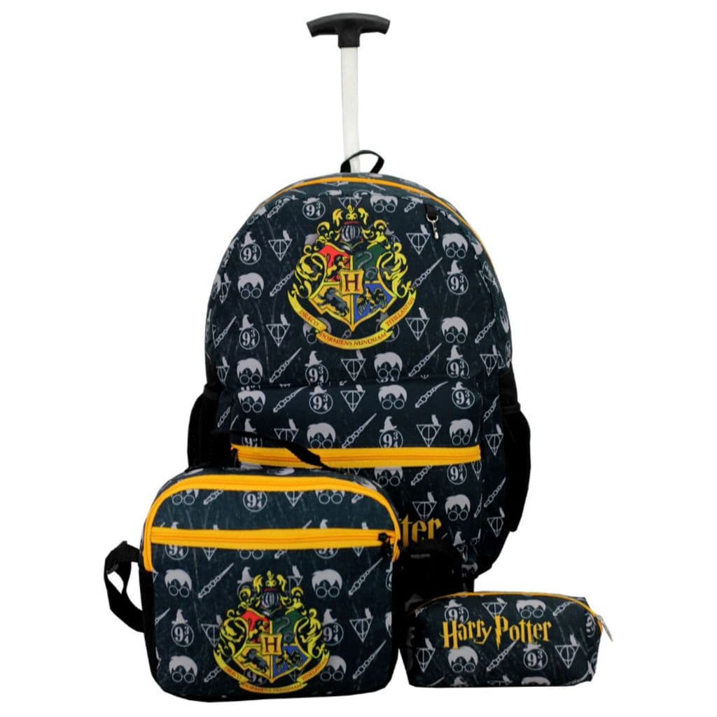 Kit Mochila Harry Potter Infantil Juvenil Escolar Tamanho G Rodinhas