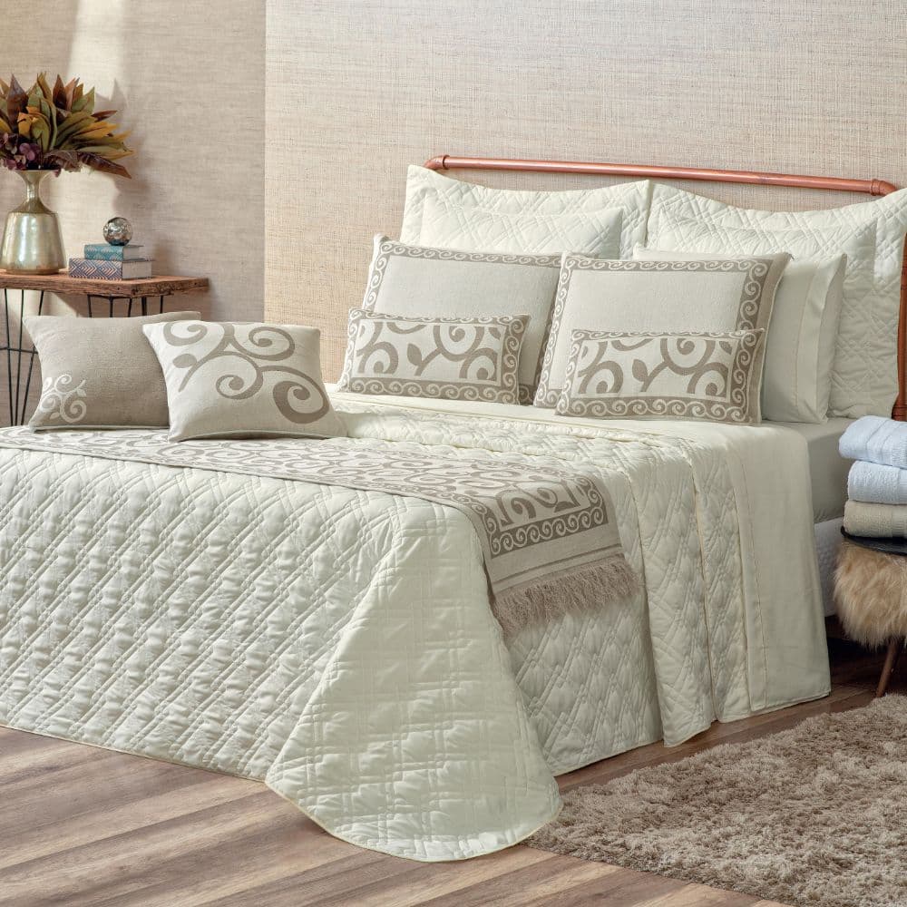 Kit Colcha Cobre Leito Premium 5 peças Casal Queen Turin Micropercal 180 Fios