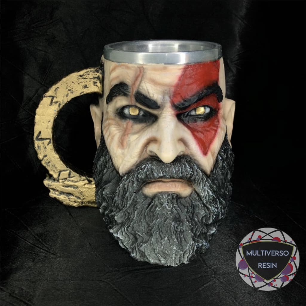 Caneca/Copo Kratos God of War Ragnarok 3D Resina Dourado