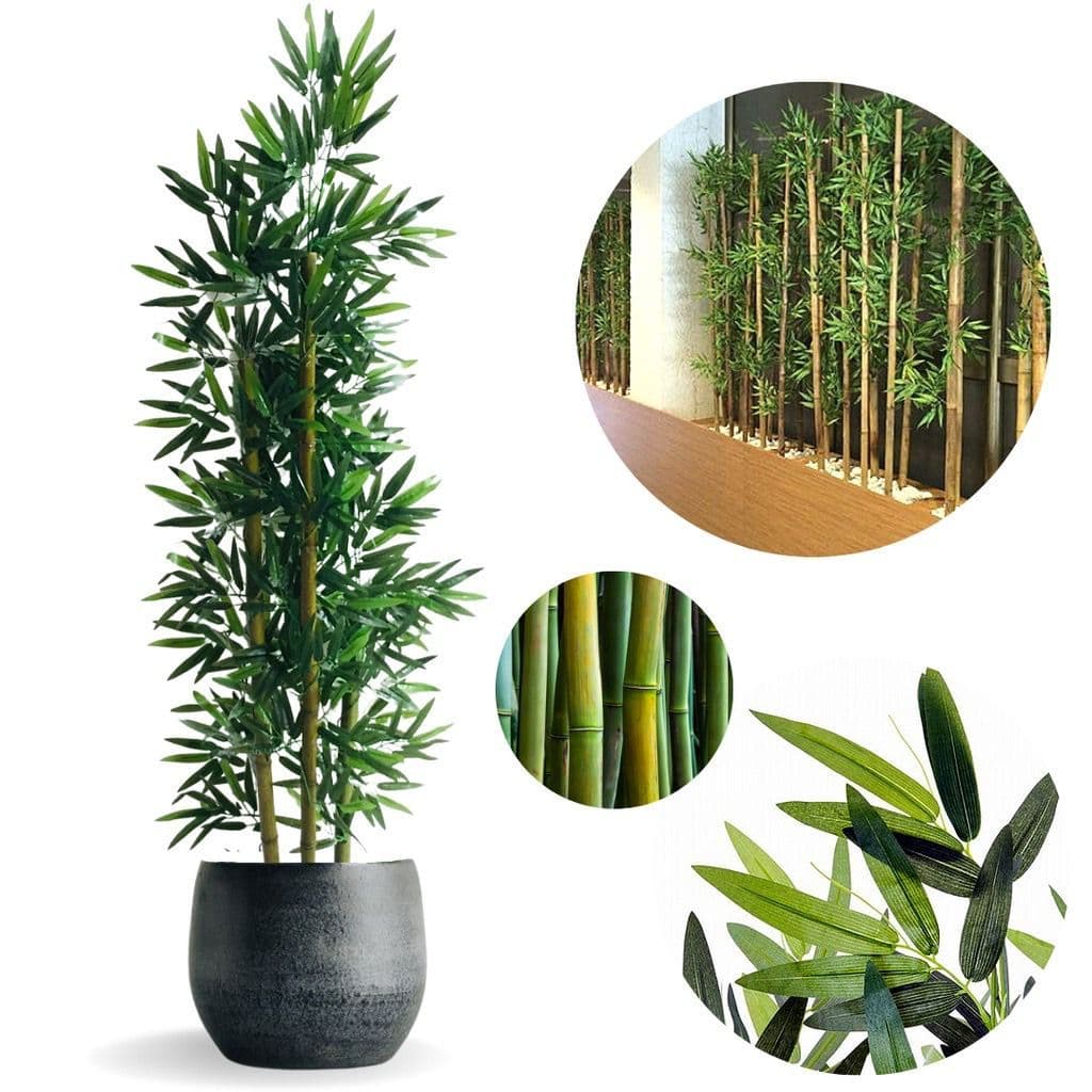 kit 3 Planta Artificial  Haste Bambu Artificial Folha De Bambu Da Sorte Toque Real