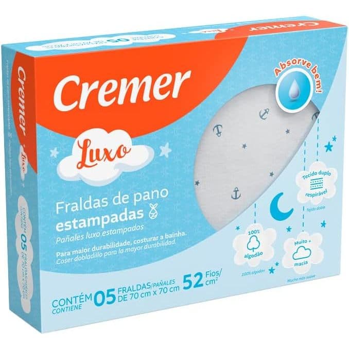 Fralda Luxo Estampa Feminina PC com 5 Unidades, Cremer